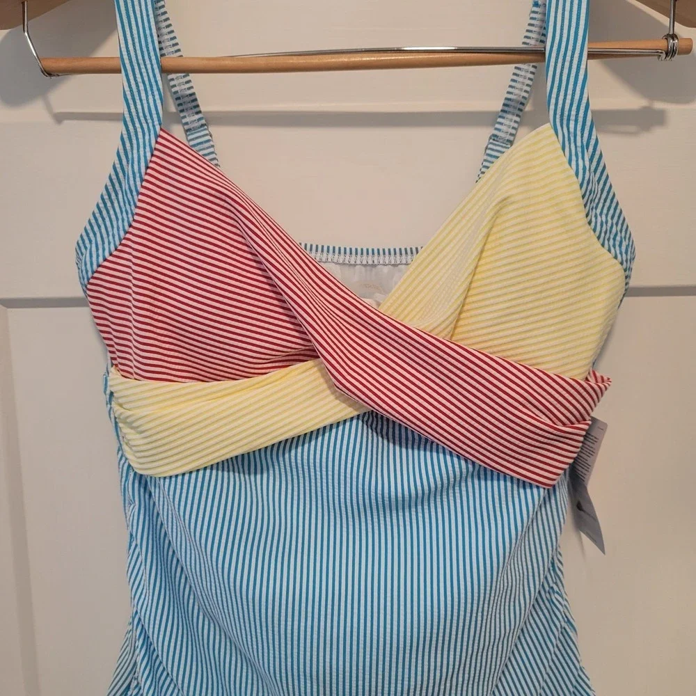Lands End Tankini Bathing Suit 8 colorblock Stripe Pool Vacation Beach‎ Summer